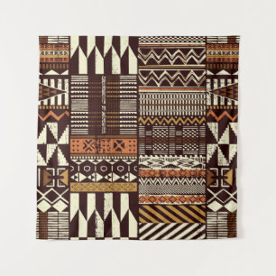 Tribal African style fabric patchwork abstract vin Tapestry