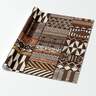 Tribal African style fabric patchwork abstract vin Wrapping Paper