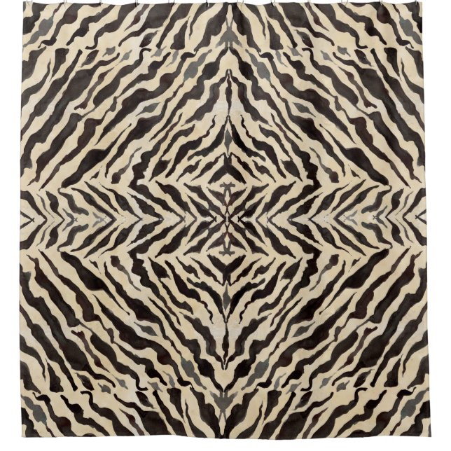Tribal African Zebra Striped Pattern Black Tan Art Shower Curtain (Front)