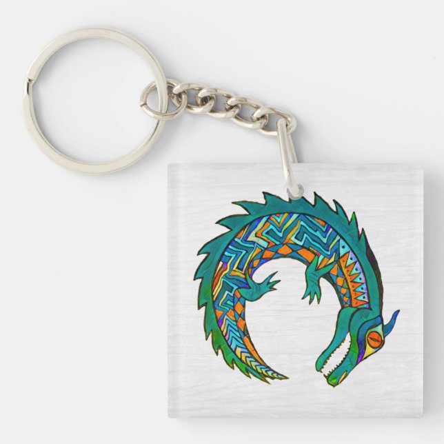 Tribal Alligator Art Button Key Ring (Front)