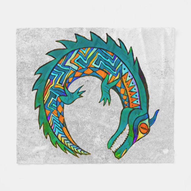 Tribal Alligator Art Fleece Blanket (Front (Horizontal))