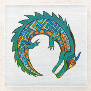 Tribal Alligator Art Glass Coaster