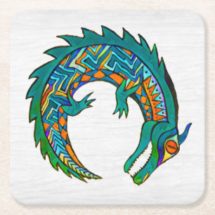 Tribal Alligator Art Square Paper Coaster
