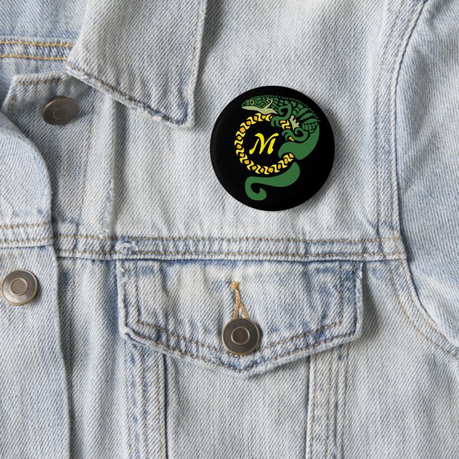 Tribal Alligator Lizard Hugging a Sun Monogram 6 Cm Round Badge (In Situ)