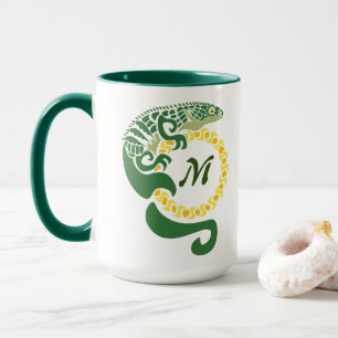 Tribal Alligator Lizard Hugging a Sun Monogram Mug