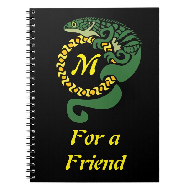 Tribal Alligator Lizard Hugging a Sun Monogram Notebook (Front)