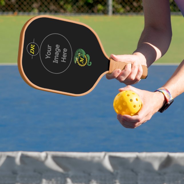 Tribal Alligator Lizard Hugging a Sun Monogram Pickleball Paddle (Insitu)