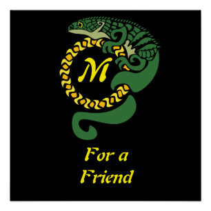 Tribal Alligator Lizard Hugging a Sun Monogram Poster