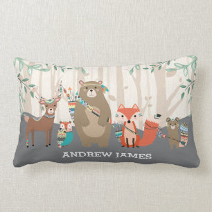 Tribal Animals Boy Nursery Room Woodland Forest Lumbar Cushion