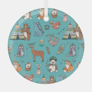 Tribal animals: woodland forest pattern. glass tree decoration