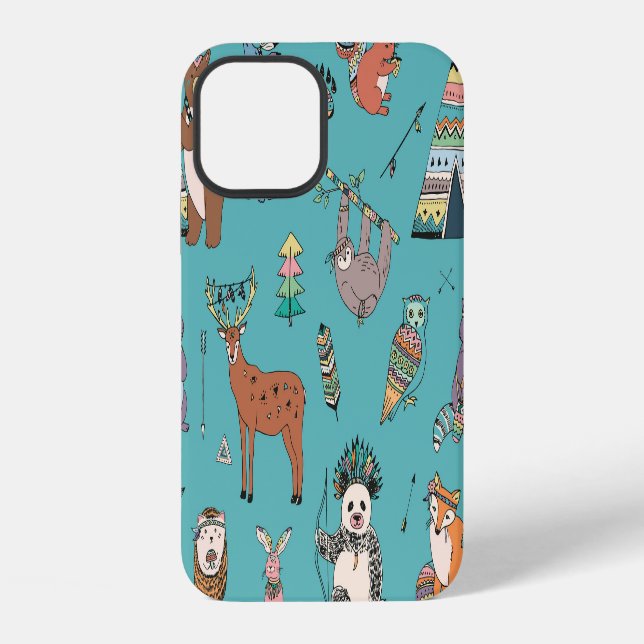Tribal animals: woodland forest pattern. iPhone case (Back)