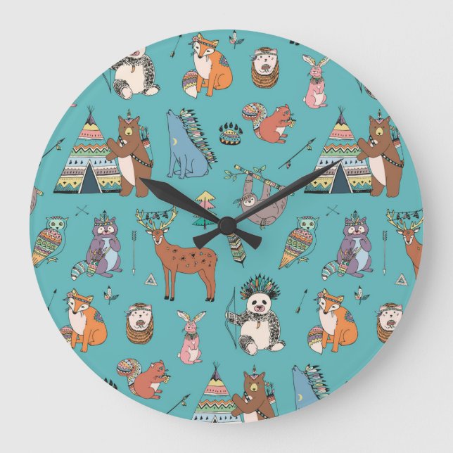Tribal animals: woodland forest pattern. large clock (Front)