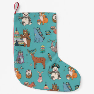Tribal animals: woodland forest pattern. small christmas stocking