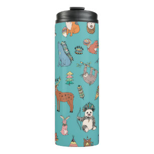 Tribal animals: woodland forest pattern. thermal tumbler