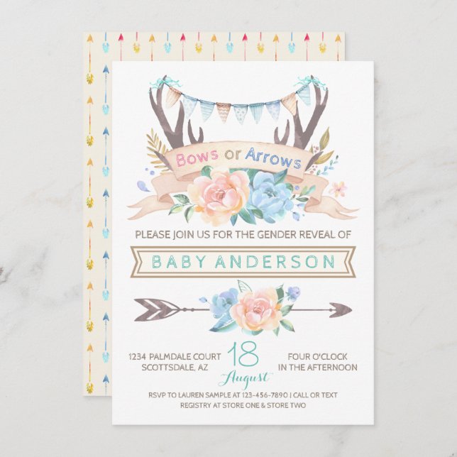 Tribal Antler Boho Gender Reveal Invitation (Front/Back)