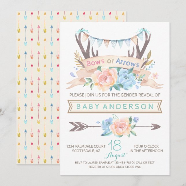 Tribal Antler Gender Reveal Baby Shower Invitation (Front/Back)