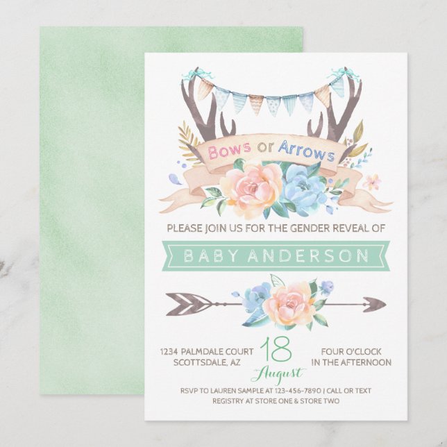 Tribal Antler Gender Reveal Baby Shower Invitation (Front/Back)
