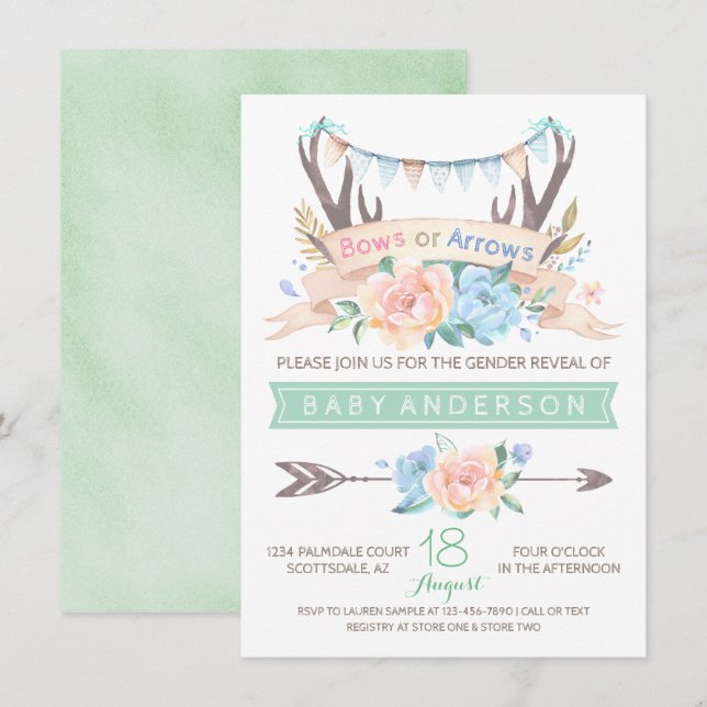 Tribal Antler Gender Reveal Invitation (Front/Back)