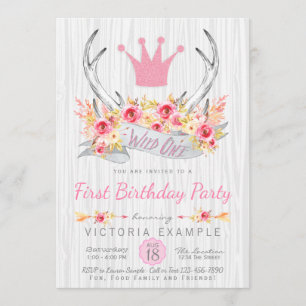 Tribal Antler Wild One First Birthday Invitation