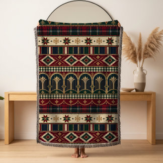 Tribal Arch Border Christmas Woven Throw Blanket