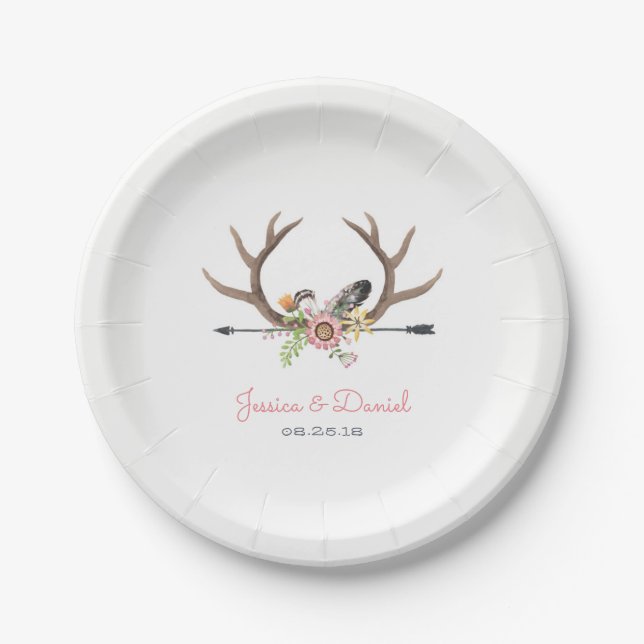 Tribal Arrow and Antlers Paper Plate (Front)