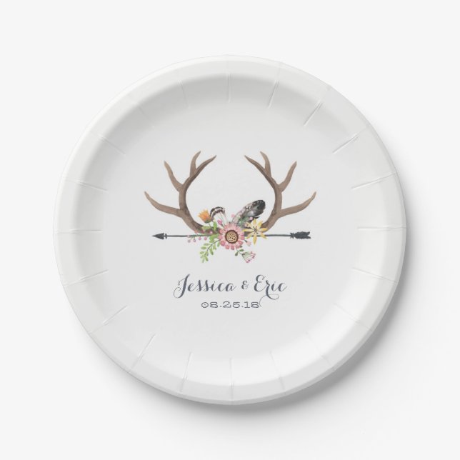 Tribal Arrow and Antlers Paper Plate (Front)