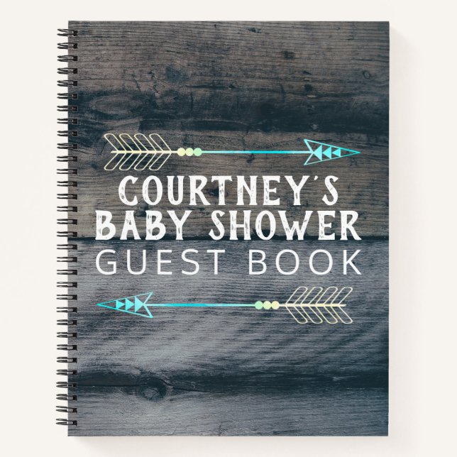 Tribal Arrow Baby Shower Guest Book Rustic Wood (Front)