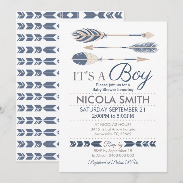 Tribal Arrow Baby Shower Invitation Boy (Front/Back)