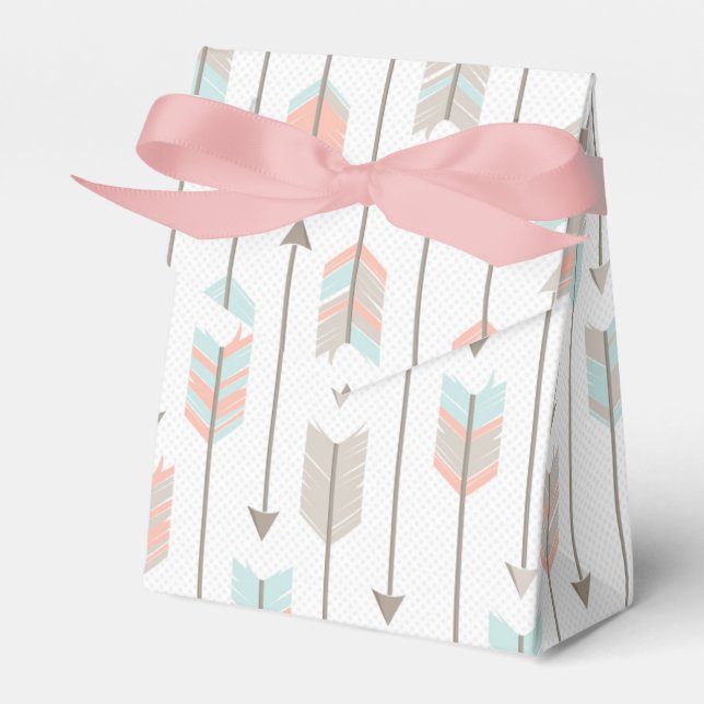 Tribal Arrow Grey Pink Blue Favour Box (Front Side)