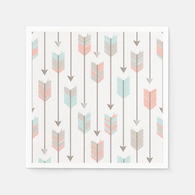 Tribal Arrow Grey Pink Blue Paper Napkins (Front)