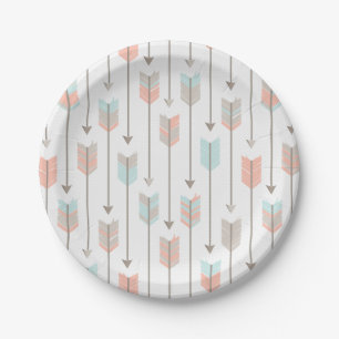 Tribal Arrow Grey Pink Blue Paper Plates