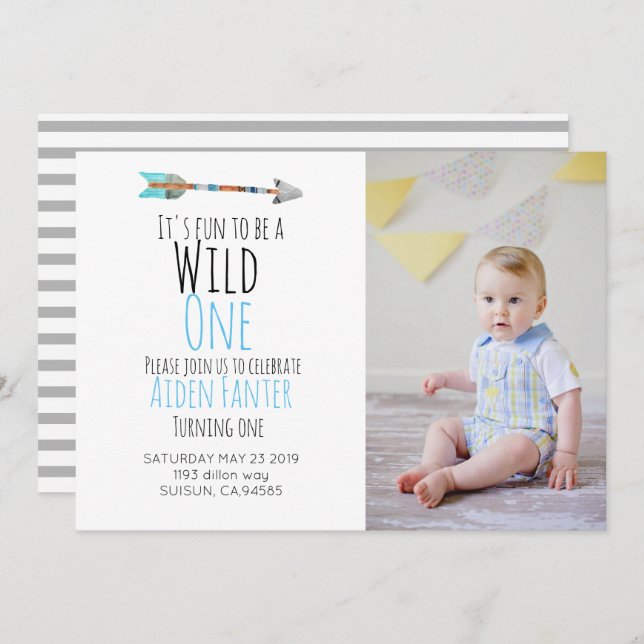 Tribal arrow wild one arrow photo invitation (Front/Back)