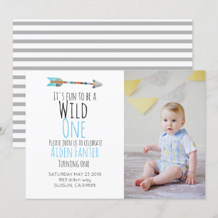 Tribal arrow wild one arrow photo invitation