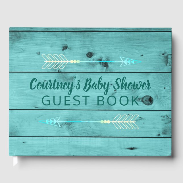 Tribal Arrows Baby Boy Rustic Teal Baby Shower Guest Book (Front)