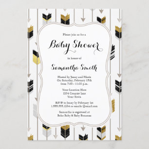 Tribal Arrows Baby Shower Black Gold Grey Invitation