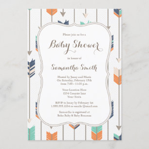 Tribal Arrows Baby Shower Navy Orange Teal Invitation