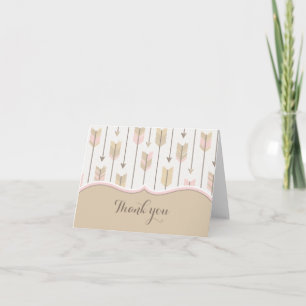 Tribal Arrows Baby Shower Thank You Tan Pink Card