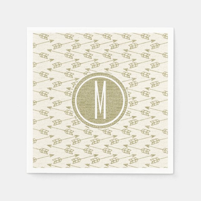 Tribal Arrows | Gold Glitter Monogram Napkin (Front)