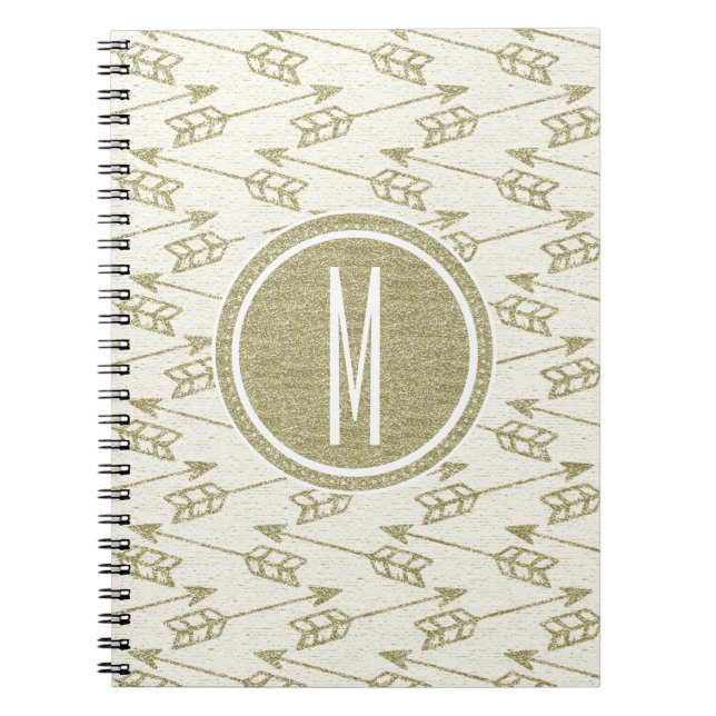 Tribal Arrows | Gold Glitter Monogram Notebook (Front)