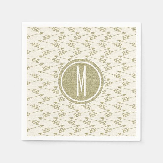 Tribal Arrows | Gold Glitter Monogram Paper Serviettes