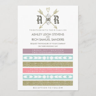TRIBAL ARROWS   GOLD & MINT WEDDING INVITATION
