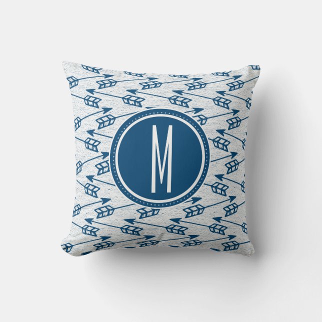 Tribal Arrows | Navy Monogram Cushion (Front)