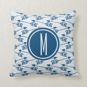 Tribal Arrows Navy Monogram Cushion