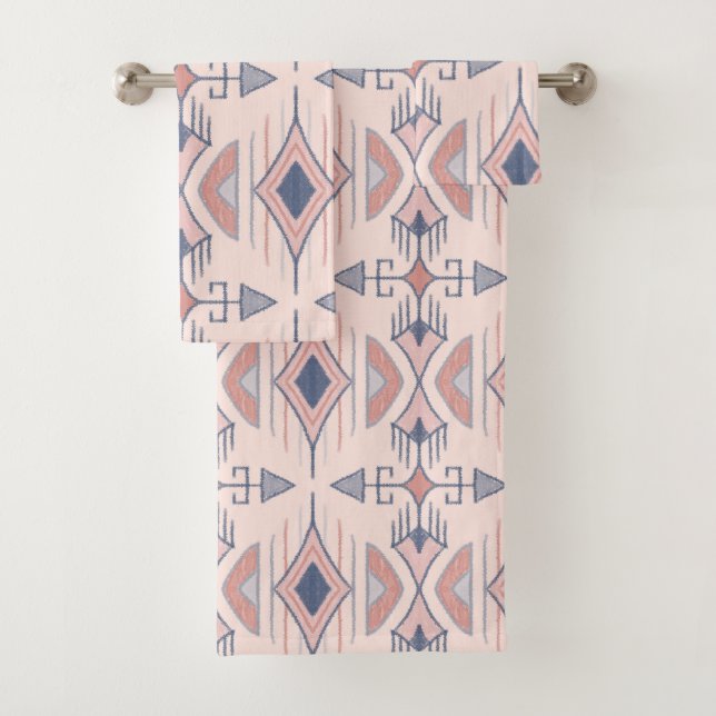 Tribal Arrows, Slate Blue, Blush Pink, Terracotta Bath Towel Set (Insitu)