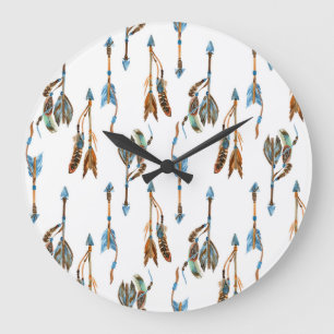 Tribal arrows: watercolor vintage illustration. large clock