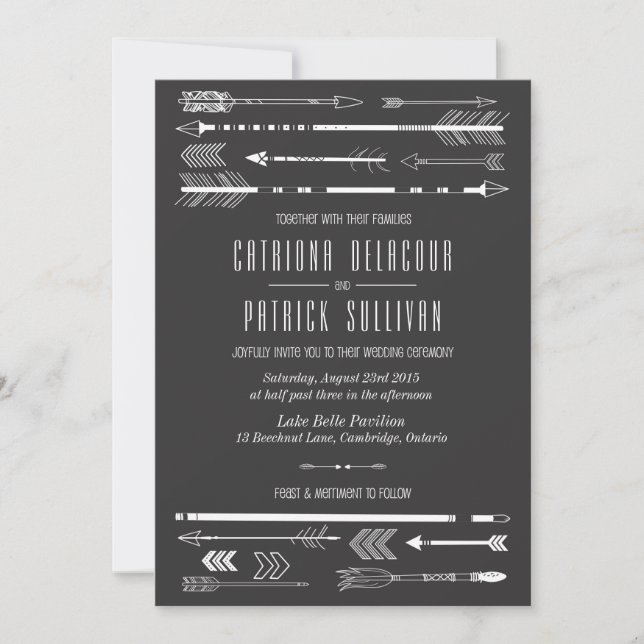 Tribal Arrows Wedding Invitation | Grey (Front)