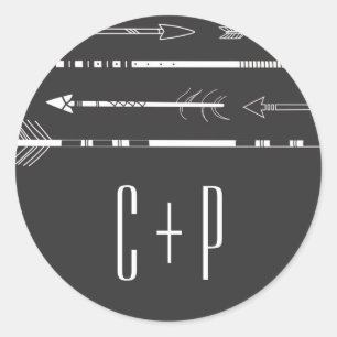 Tribal Arrows Wedding Monogram Sticker   Grey