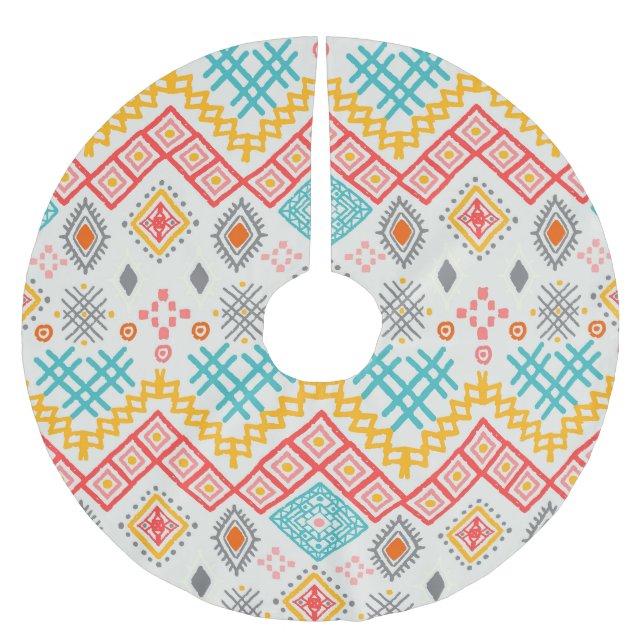 Tribal art: boho geometric print. brushed polyester tree skirt (Front)