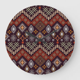 Tribal Art Boho Geometric Print Large Clock