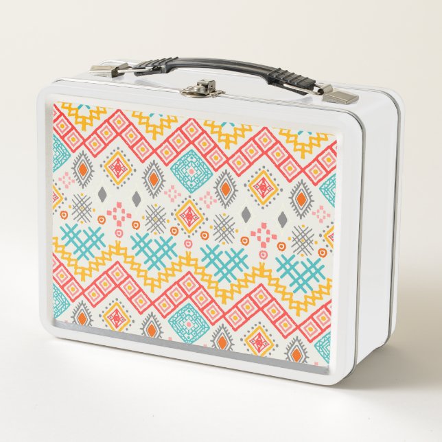 Tribal art: boho geometric print. metal lunch box (Front)